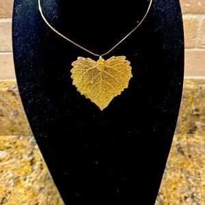 Gold dipped real leaf pendant with 2 gold plated necklaces